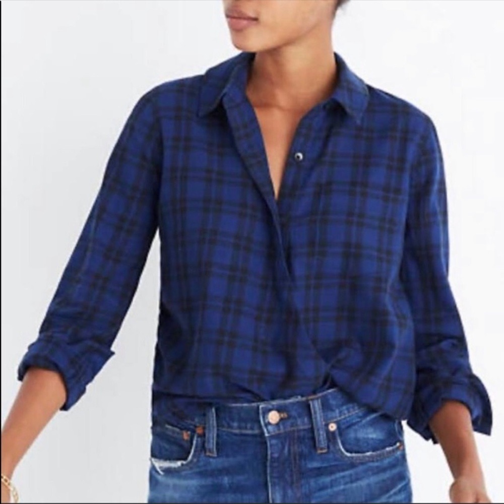 Madewell Womens Plaid Grunge Wrap Front Button Down Preppy Shirt Size S Casual